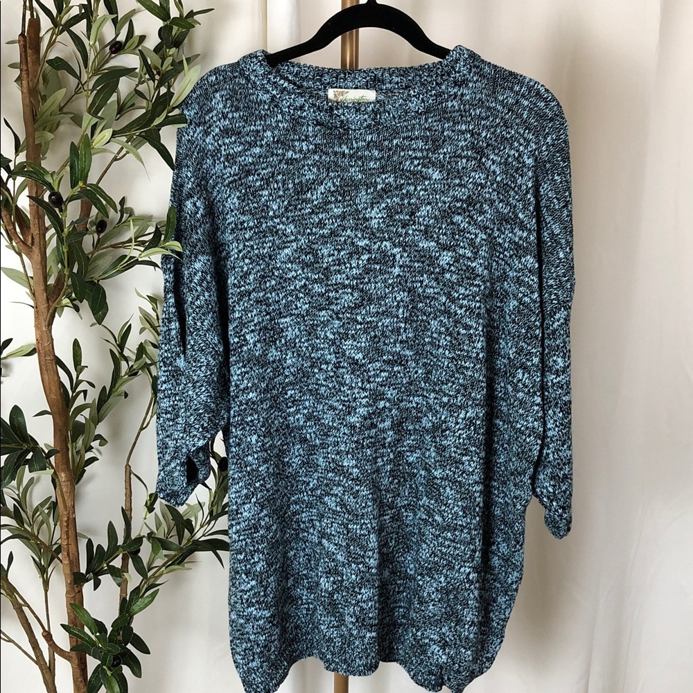 Harrington Park Marled Knit Sweater in Black and Light Blue (V1)